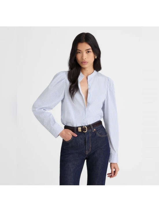 Madewell Tops - Madewell Puff Sleeve Button Up Shirt Hydrangea Blue White Stripe Top Size Medium